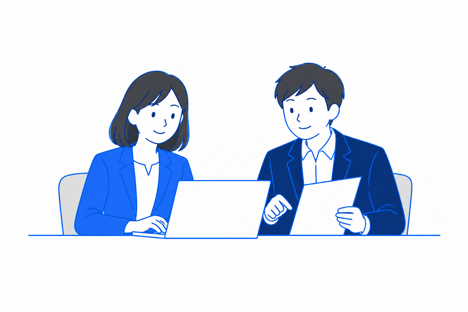 オフィスで資料を確認しながら仕事をする二人